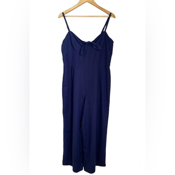 J. Crew Linen Cotton Tie Front Jumpsuit Navy Blue Wide-leg women’s Size 14 - Picture 3 of 13